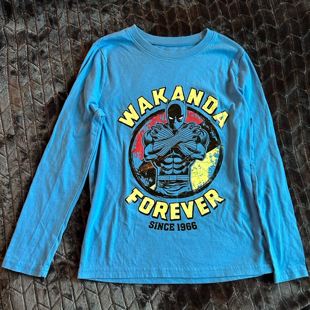 Marvel Black Panther Wakanda Forever Boys Long Sleeve Shirt Size 10
